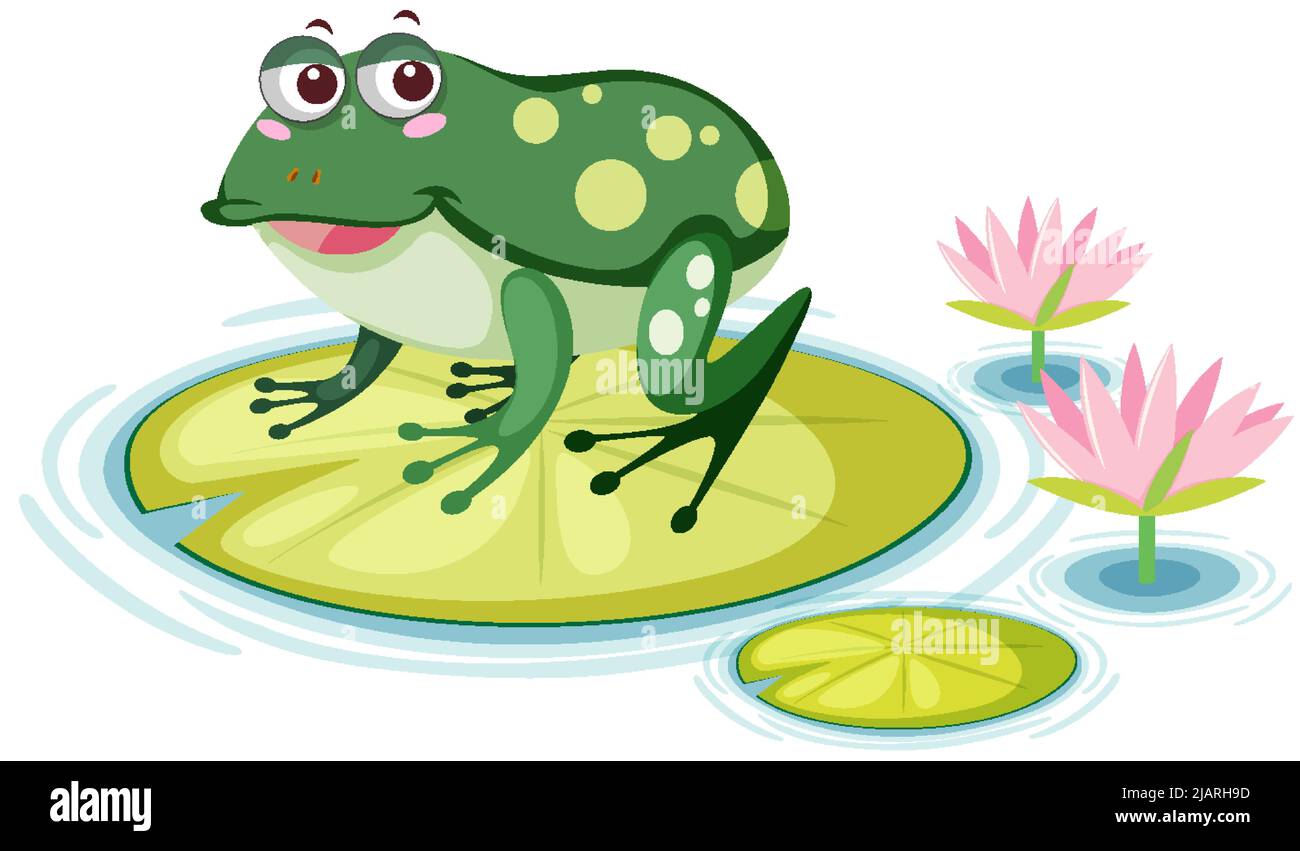 Niedlichen Frosch auf Lilie Pad auf weißem Hintergrund Illustration Stock Vektor