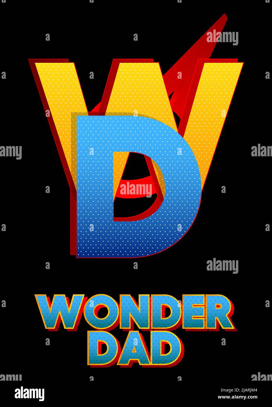 Superhelden-Wappen mit Super-Vater-Symbol. Farbenfrohe Vektorgrafik im Comic-Stil. Stock Vektor