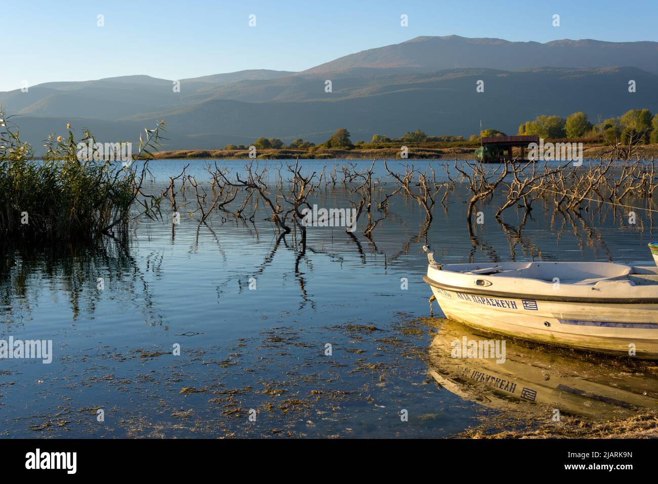 Boot am See Vegoritida, nördlicher Teil von Griechenland Stockfoto