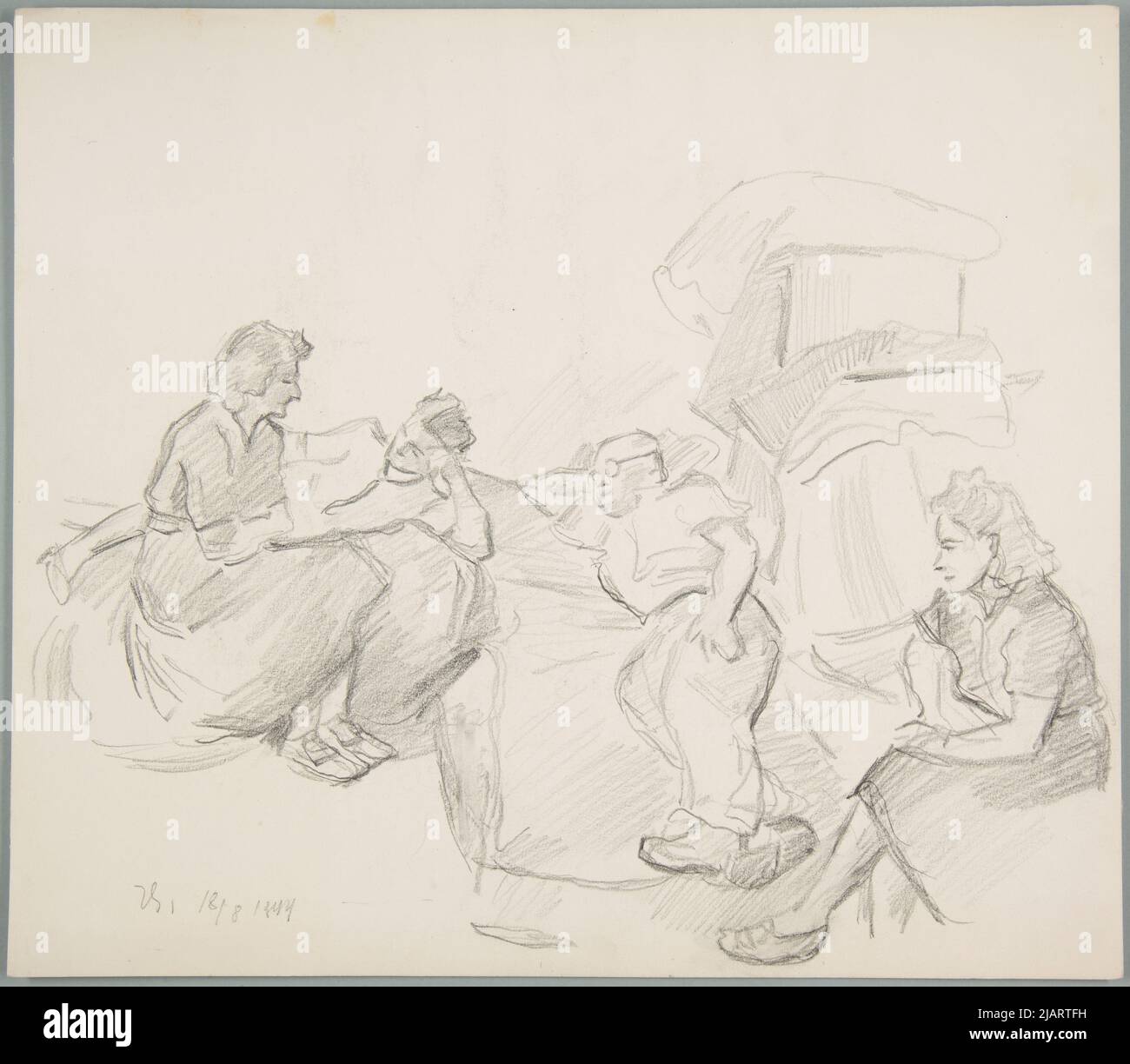 Doppelseitige Zeichnung; Recto: Zwei Paare auf Betten ruhend; Verso: Szene im Inneren Gespräch Ivanec ', Ivan (1893 1946) Stockfoto