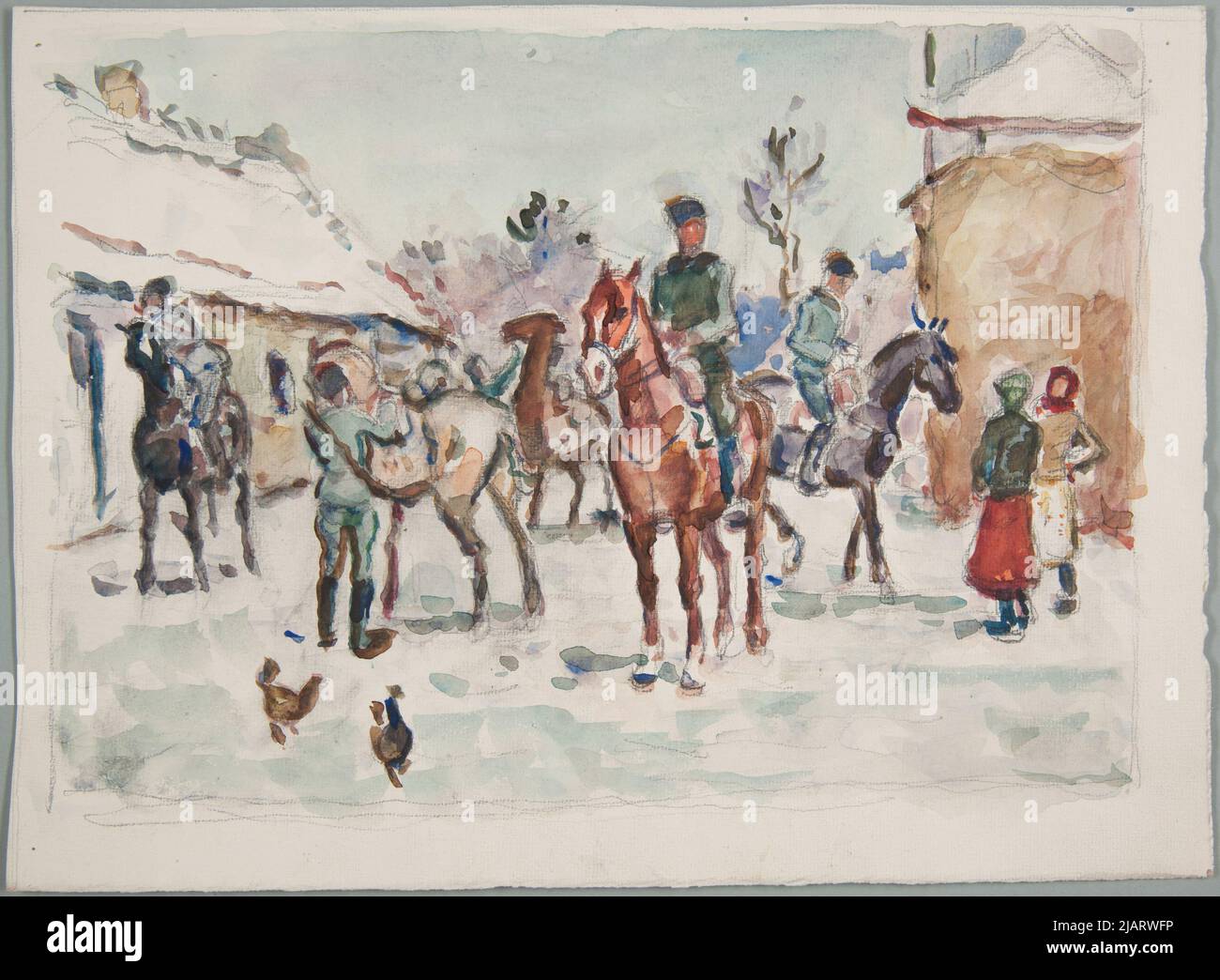 Soldaten der ukrainischen Siczowe auf Pferden, Eingabe des Dorfes Ivanec ', Ivan (1893 1946) Stockfoto