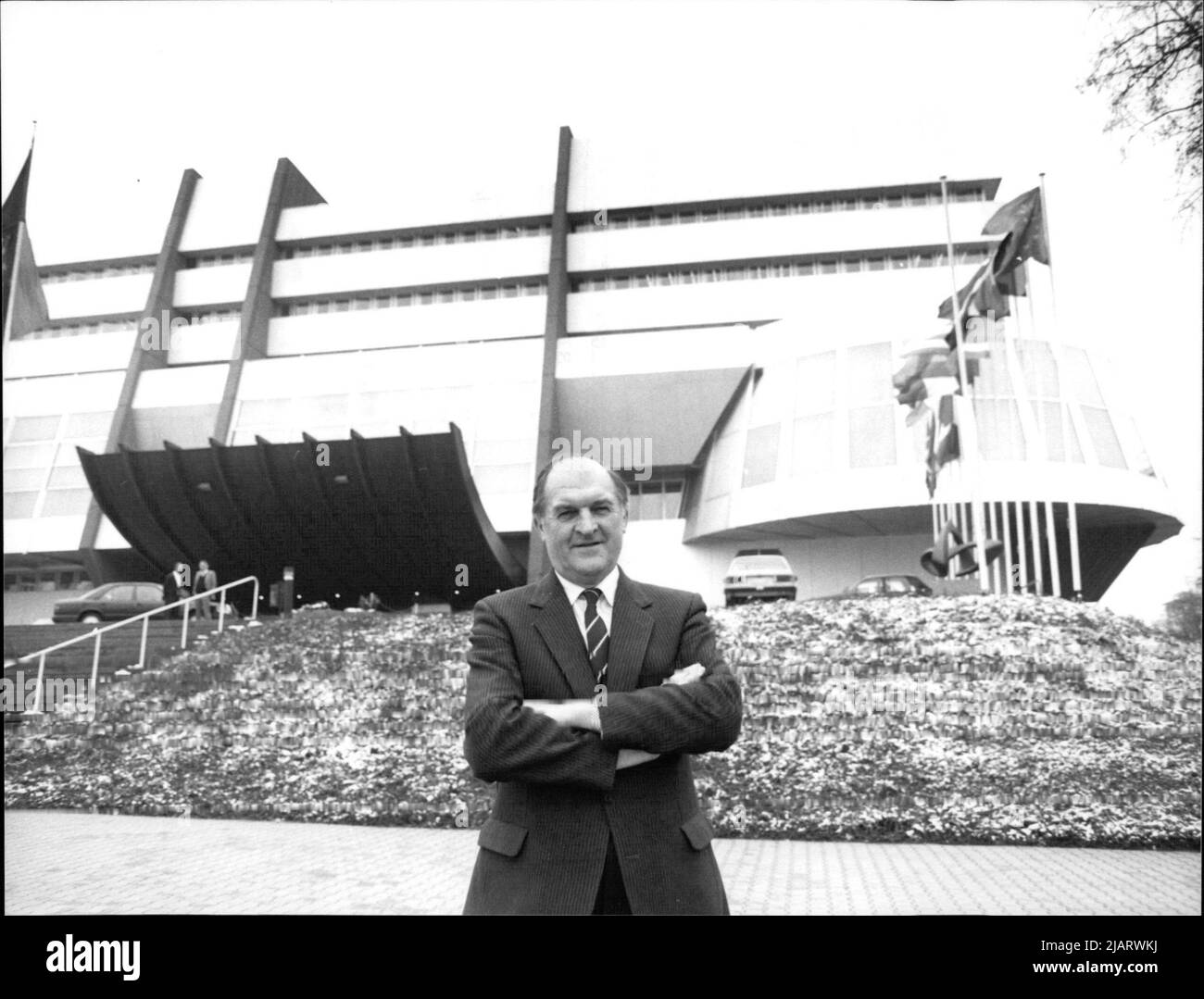 Präsident des Europäischen Parlaments Sir Henry Plumb (Baron Plumb) in Straßburg, Februar 1987. Stockfoto