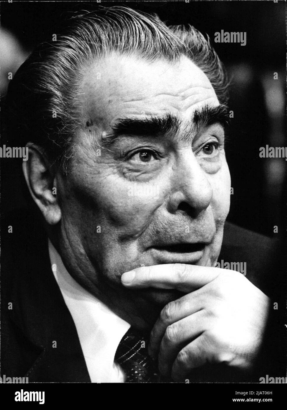 Portrait von dem sowjetischen Staats- und Parteichef Leonid Brezhnev. Stockfoto
