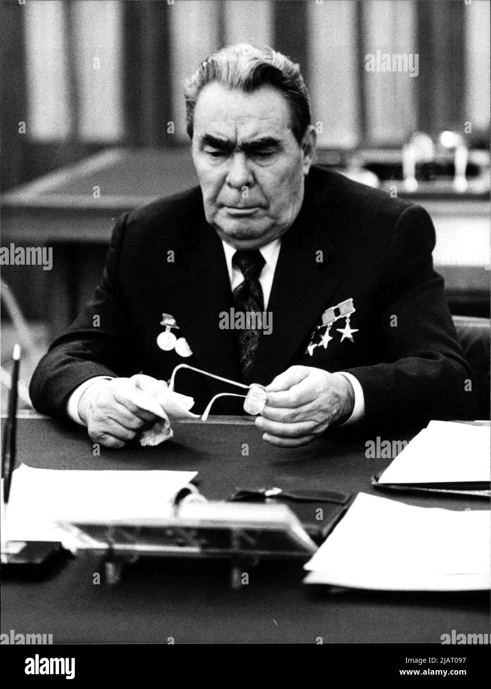 Portrait von dem sowjetischen Staats- und Parteichef Leonid Brezhnev. Stockfoto