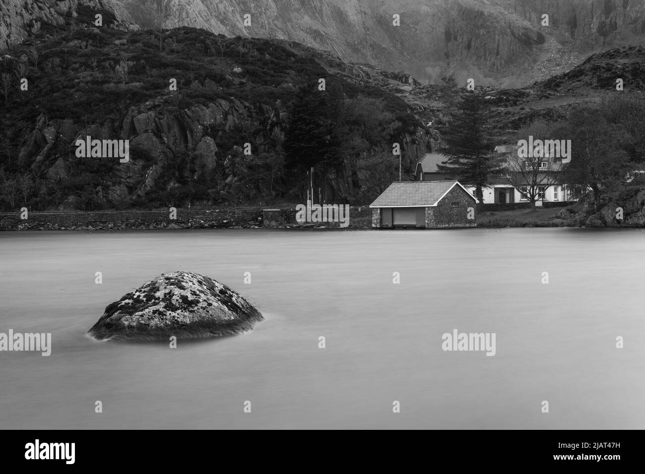 Llyn Ogwen Boathouse, Snowdonia National Park Stockfoto