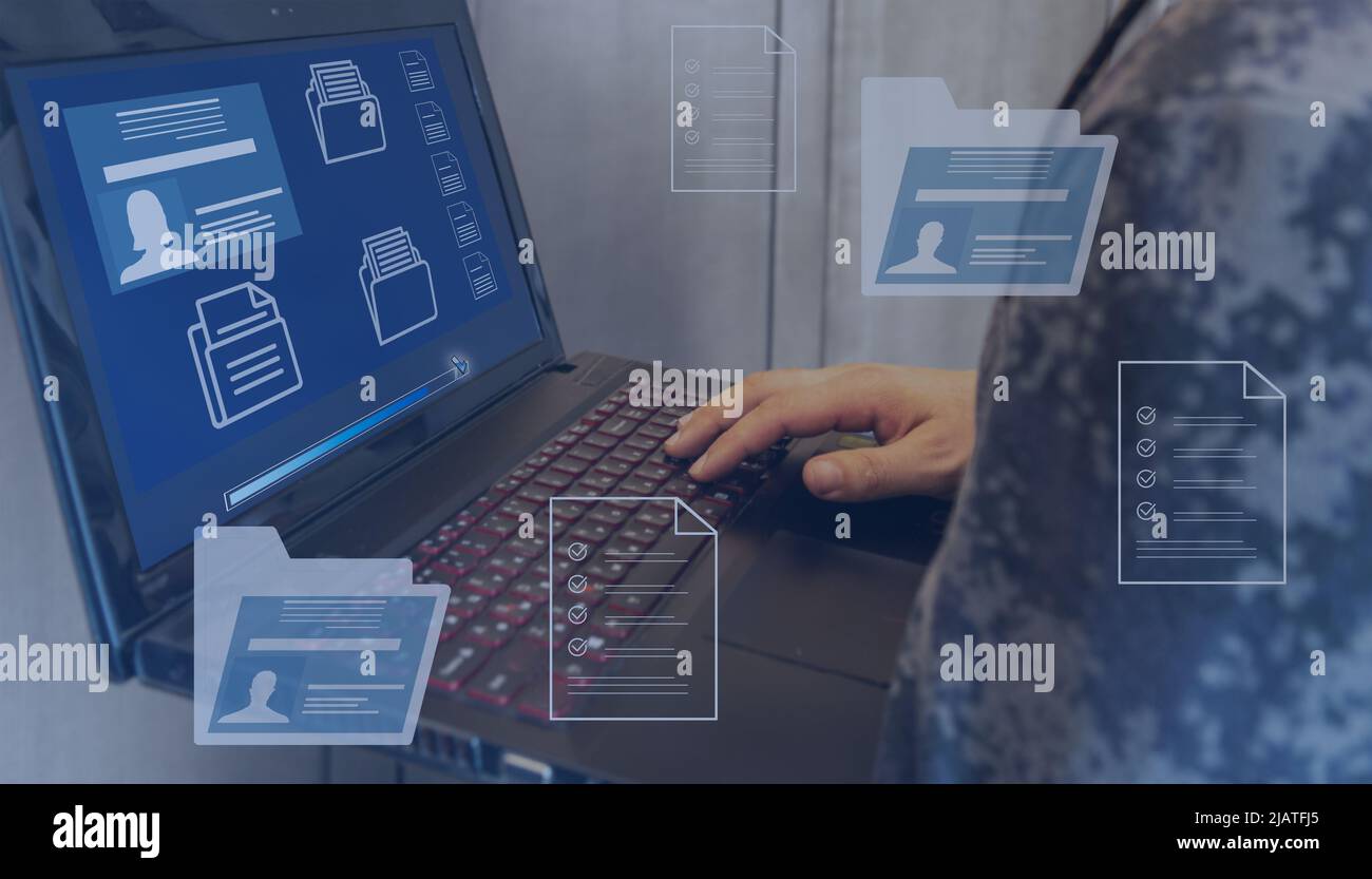 Datenmanagementsystem. Dokumentenmanagementsystem. Enterprise Data Management-Software. Personalauswahl. Stockfoto
