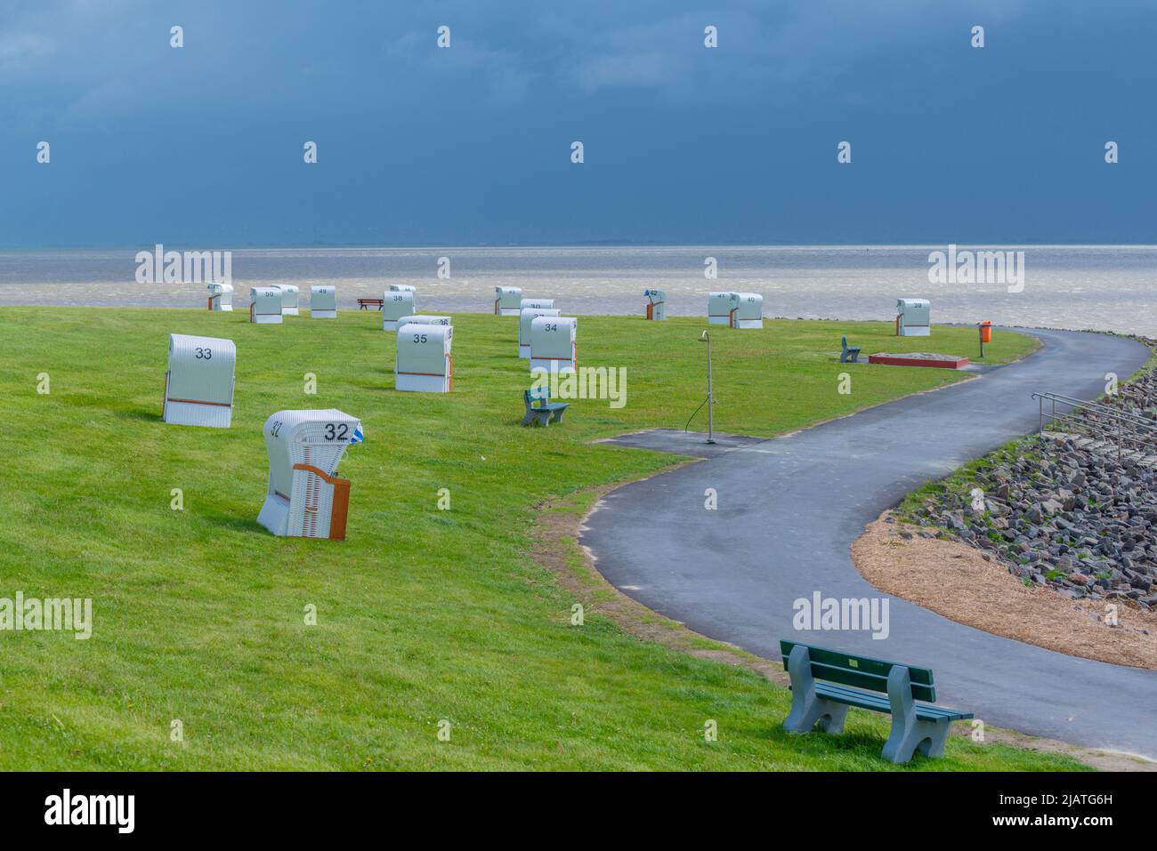 Landesstadt Vollerwiek an der Nordsee, Halbinsel Eiderstedt, Nordfriesland, Schleswig-Holstein, Norddeutschland Stockfoto