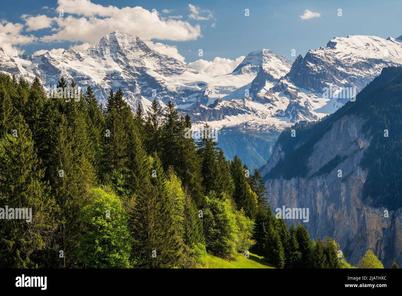 Der Breithorn Berg von Wengen aus gesehen, Kanton Bern, Schweiz Stockfoto