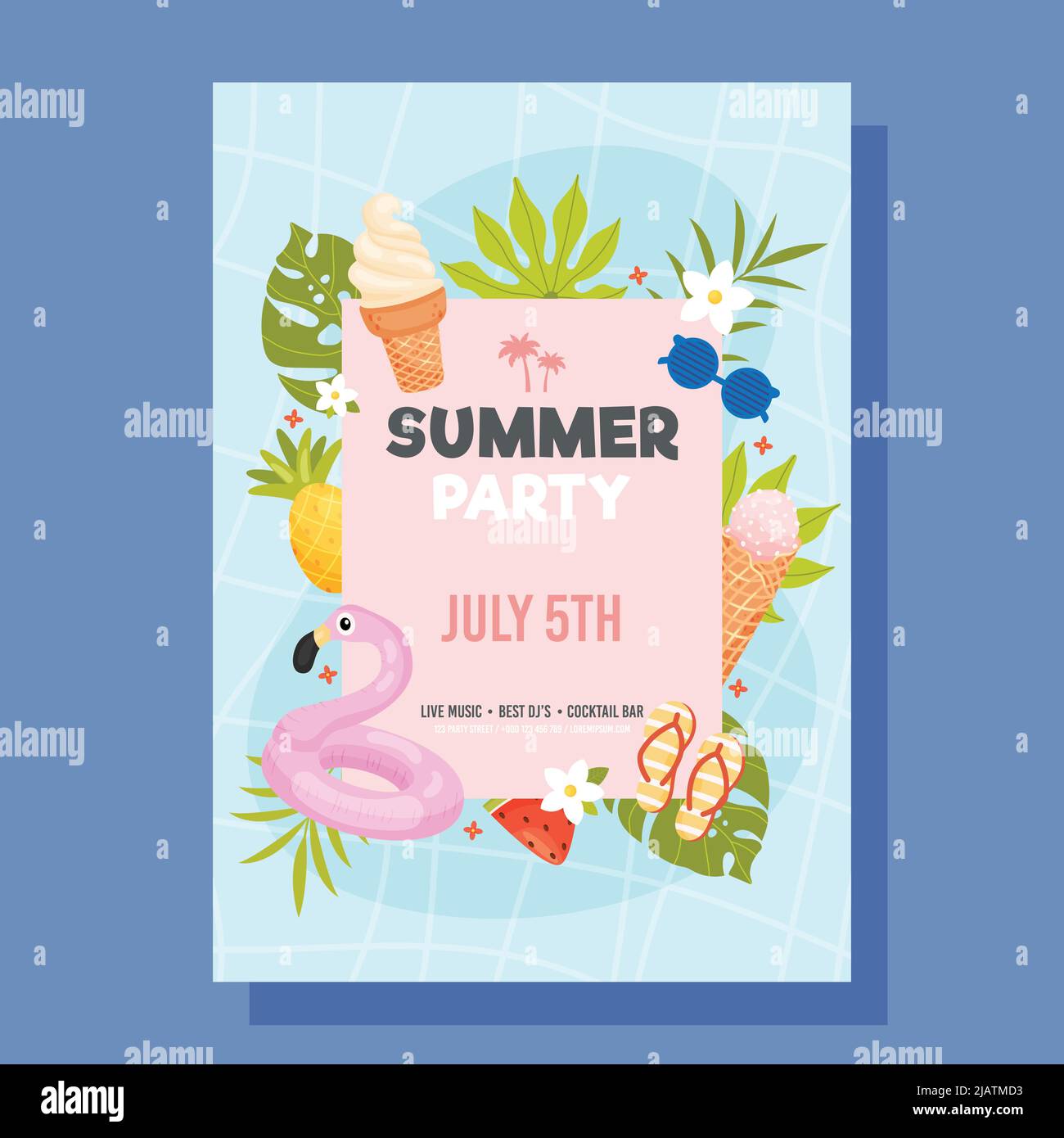 Sommer Pool Party einladen. Vektorgrafik Konzept. Stock Vektor