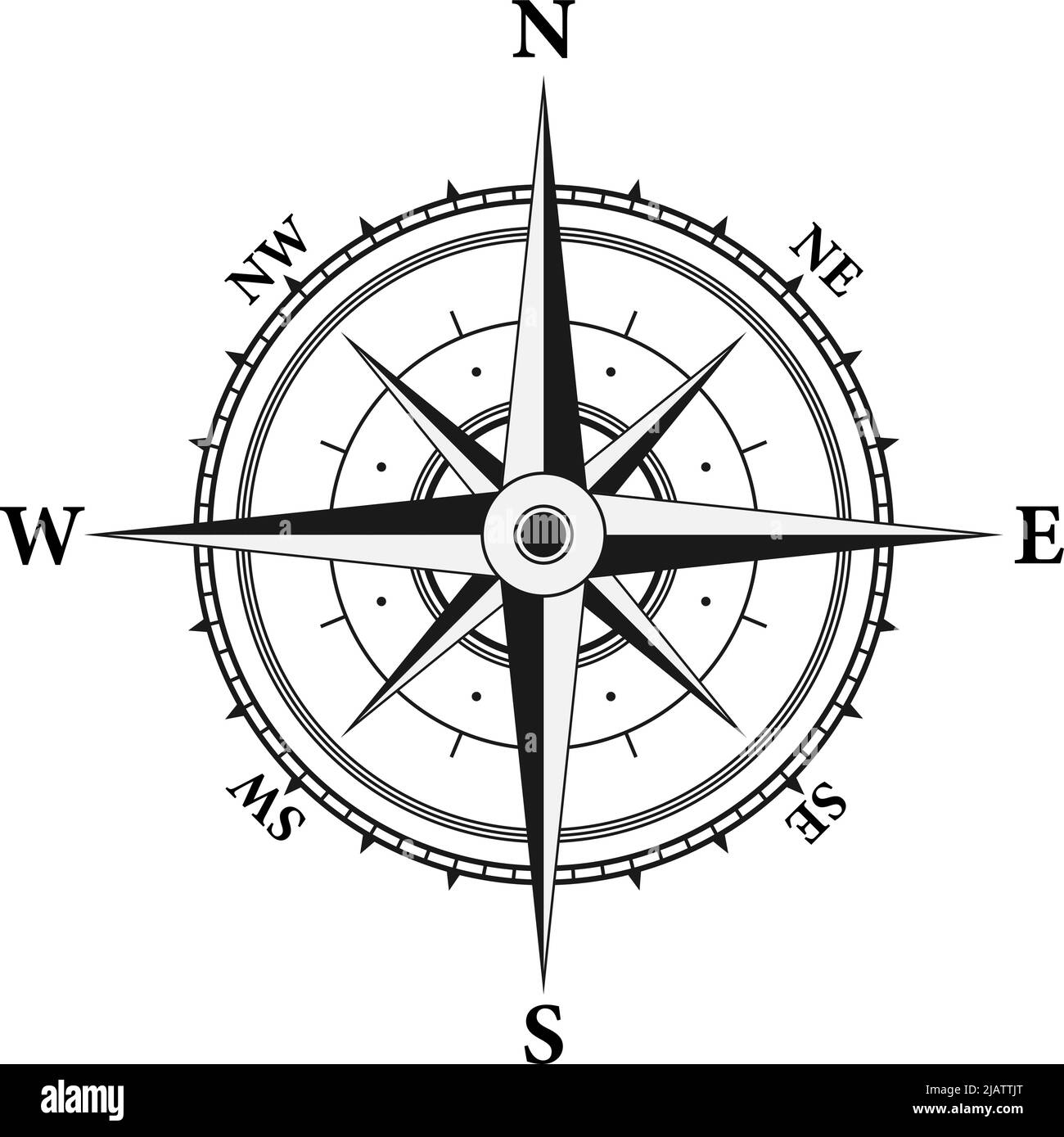 Windrose isoliert auf weißem Hintergrund, Vektorgrafik Stock Vektor
