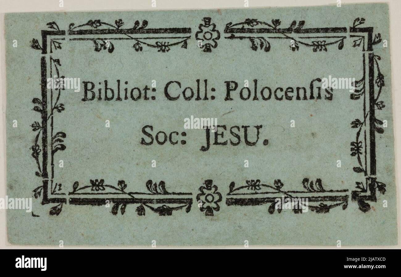 Exlibris des II. Libraries der Gesellschaft Jesu in Polotsk unbekannt Stockfoto