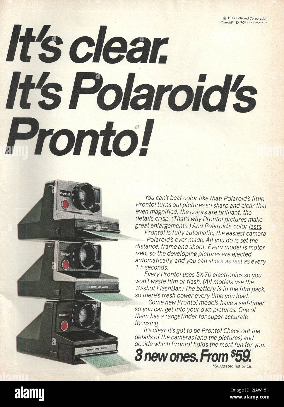 Polaroid Kameras Vintage Papier Werbung Polaroid Magazin Werbung 1970s 1980s Stockfoto