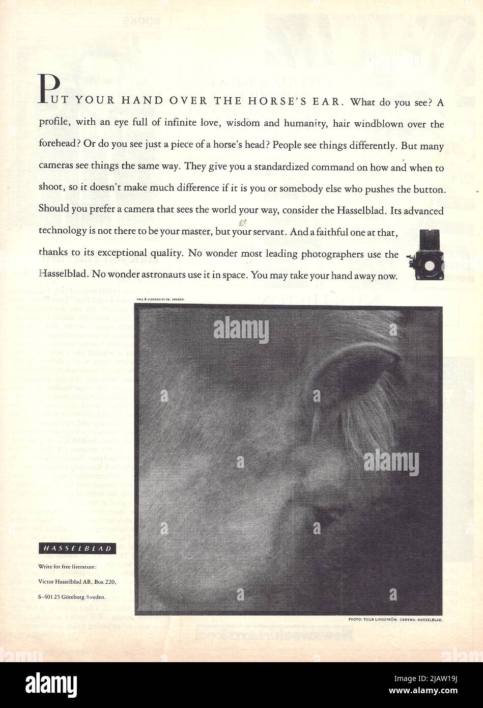 Hasselblad Kameras Vintage Papier Werbung Hasselblad Magazin Anzeige 1970s 1980s Stockfoto
