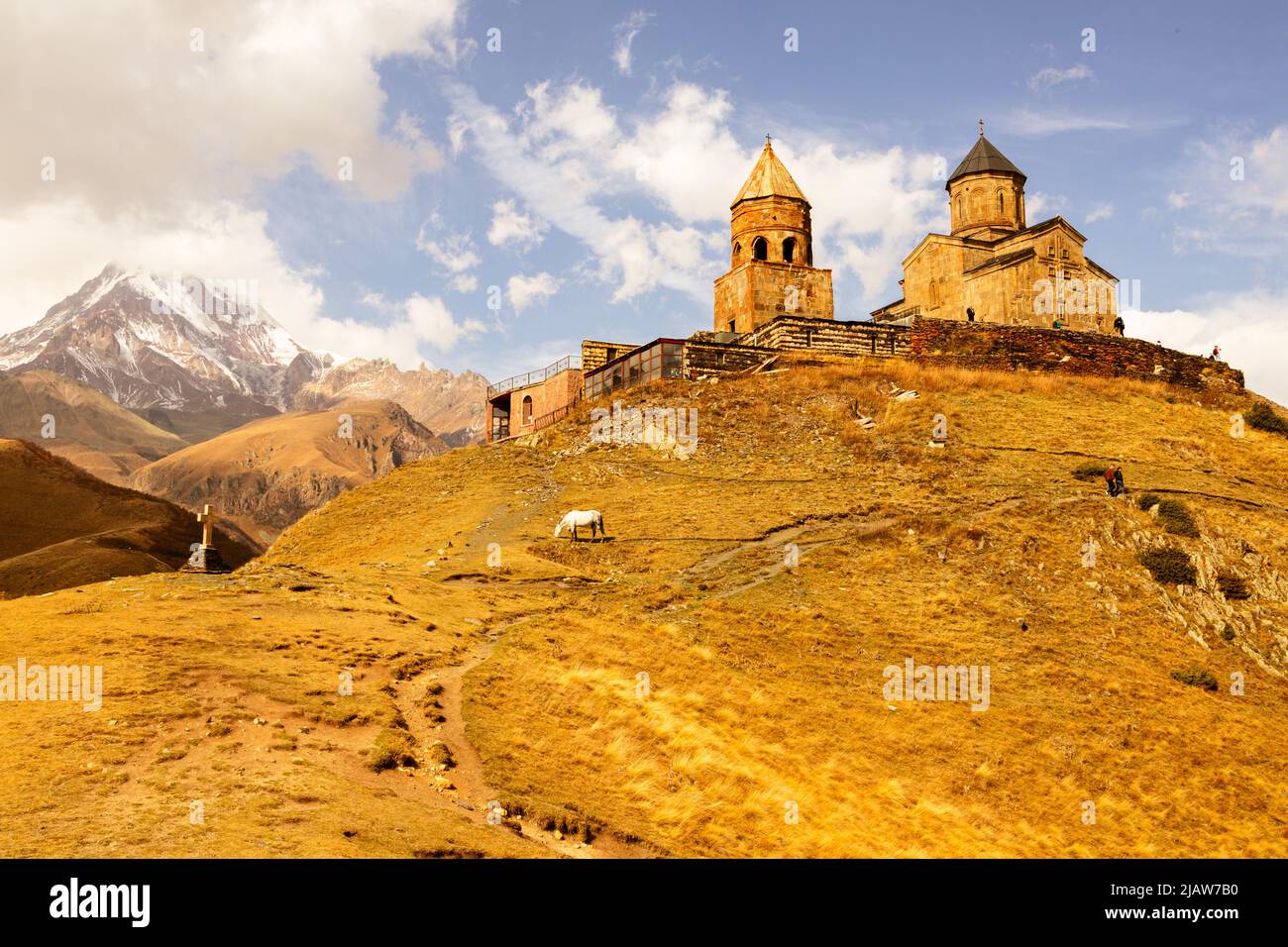 Dreifaltigkeitskirche, Gergetis Sameba (Gergetier Dreifaltigkeitskirche, Stepantsminda, Kasbegi, Georgien Stockfoto