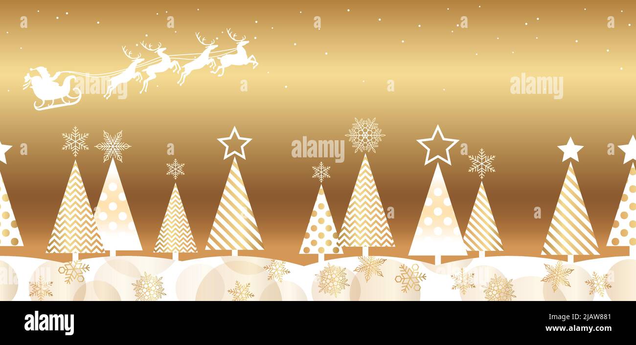 Weihnachten Abstrakt Nahtlose Goldwald Hintergrund Illustration Christmass Bäume Und Text Raum. Vektorgrafik. Horizontal Wiederholbar. Stock Vektor
