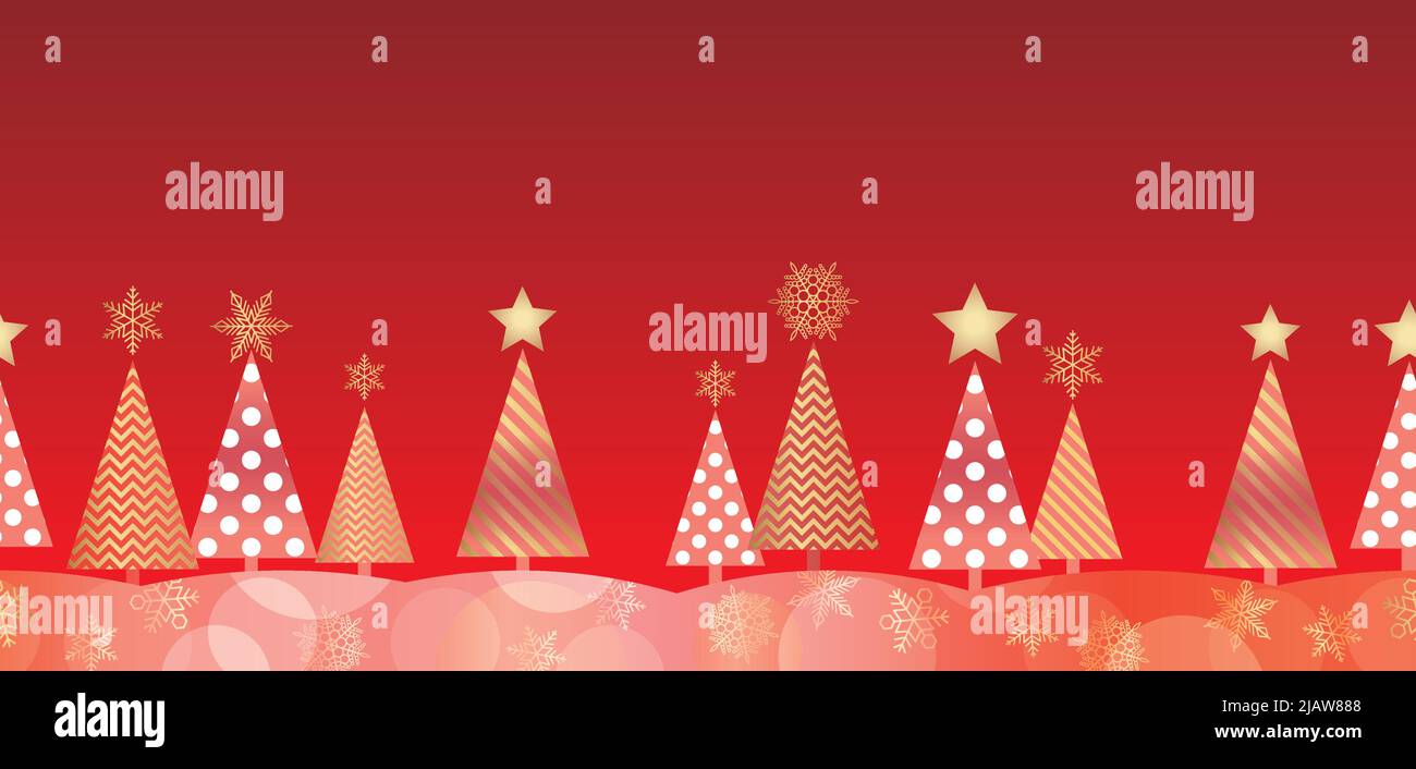 Weihnachten Abstrakt Nahtlose Red Forest Hintergrund Illustration Mit Text Space. Vektorgrafik. Horizontal Wiederholbar. Stock Vektor