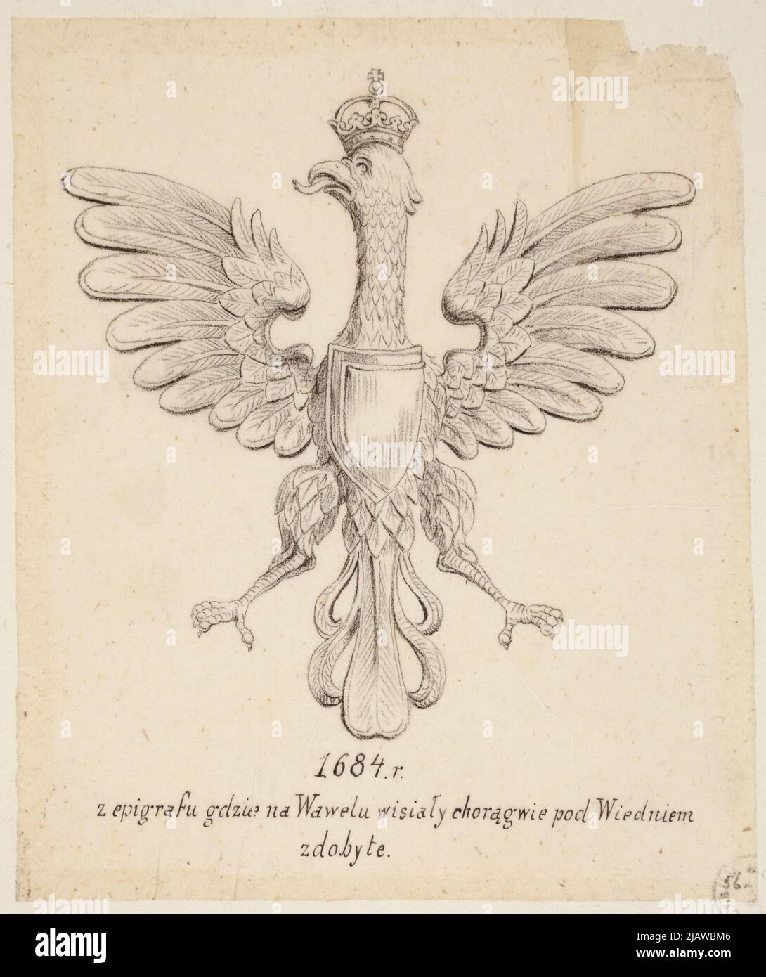 Die Umrisse des Adlers aus dem Epigraph, auf dem die Banner in Wawel festgehalten wurden. Vorstand aus dem unveröffentlichten Portfolio Eagles Łepkowski, Ludwik (1829 1905), Cercha, Stanisław (1867 1919) Stockfoto
