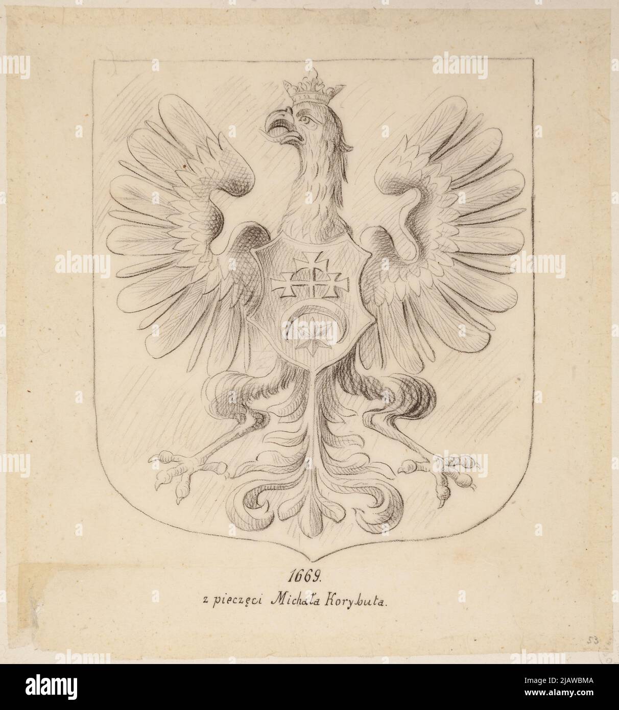 Adlers Überschuss von Michał Korybut's Siegel. Vorstand aus dem unveröffentlichten Portfolio Eagles Łepkowski, Ludwik (1829 1905), Cercha, Stanisław (1867 1919) Stockfoto