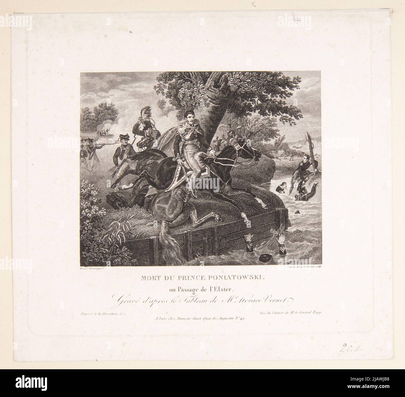 Mort du Prince Poniatowski Ou Passage de l'Elster [Tod des Prinzen Józef Poniatowski in den Nurtures Elster] Lügen, François Louis (1782 1849), Aubert, Pierre Eugene (1789 1847), Leroux, Jean Marie (1788 1871), Vernet, Horace (1789 1863), François Janet (Paryż) Stockfoto