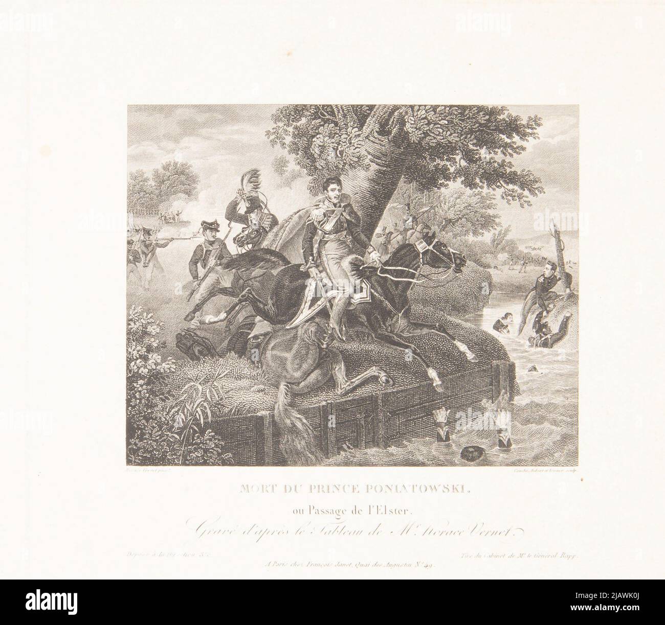 Mort du Prince Poniatowski Ou Passage de l'Elster [Tod des Prinzen Józef Poniatowski in den Nurtures Elster] Lügen, François Louis (1782 1849), Aubert, Pierre Eugene (1789 1847), Leroux, Jean Marie (1788 1871), Vernet, Horace (1789 1863), François Janet (Paryż) Stockfoto