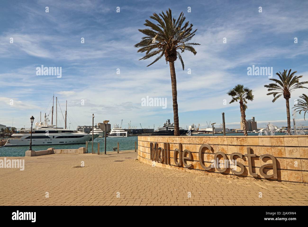 Moll de Costa Schild am Eingang zum Port de Tarragona Stockfoto