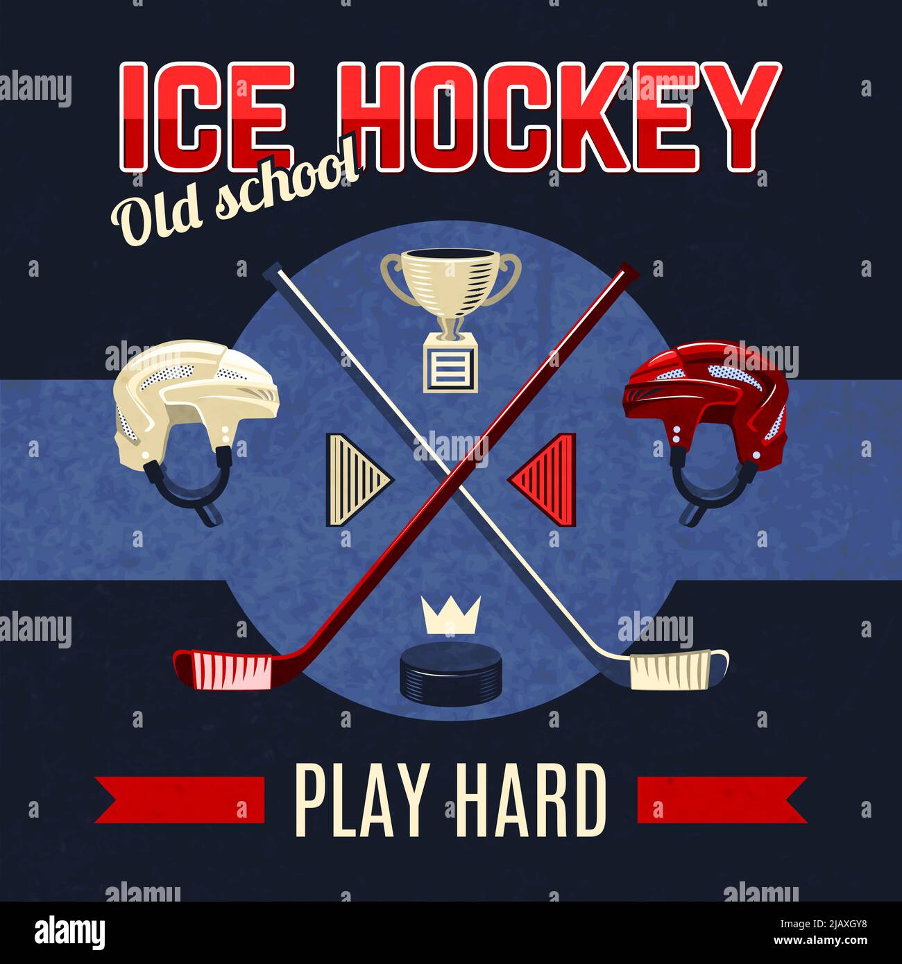 Eishockey-Poster mit Helmstab und Puck Sport Zubehör Vektor-Illustration Stock Vektor