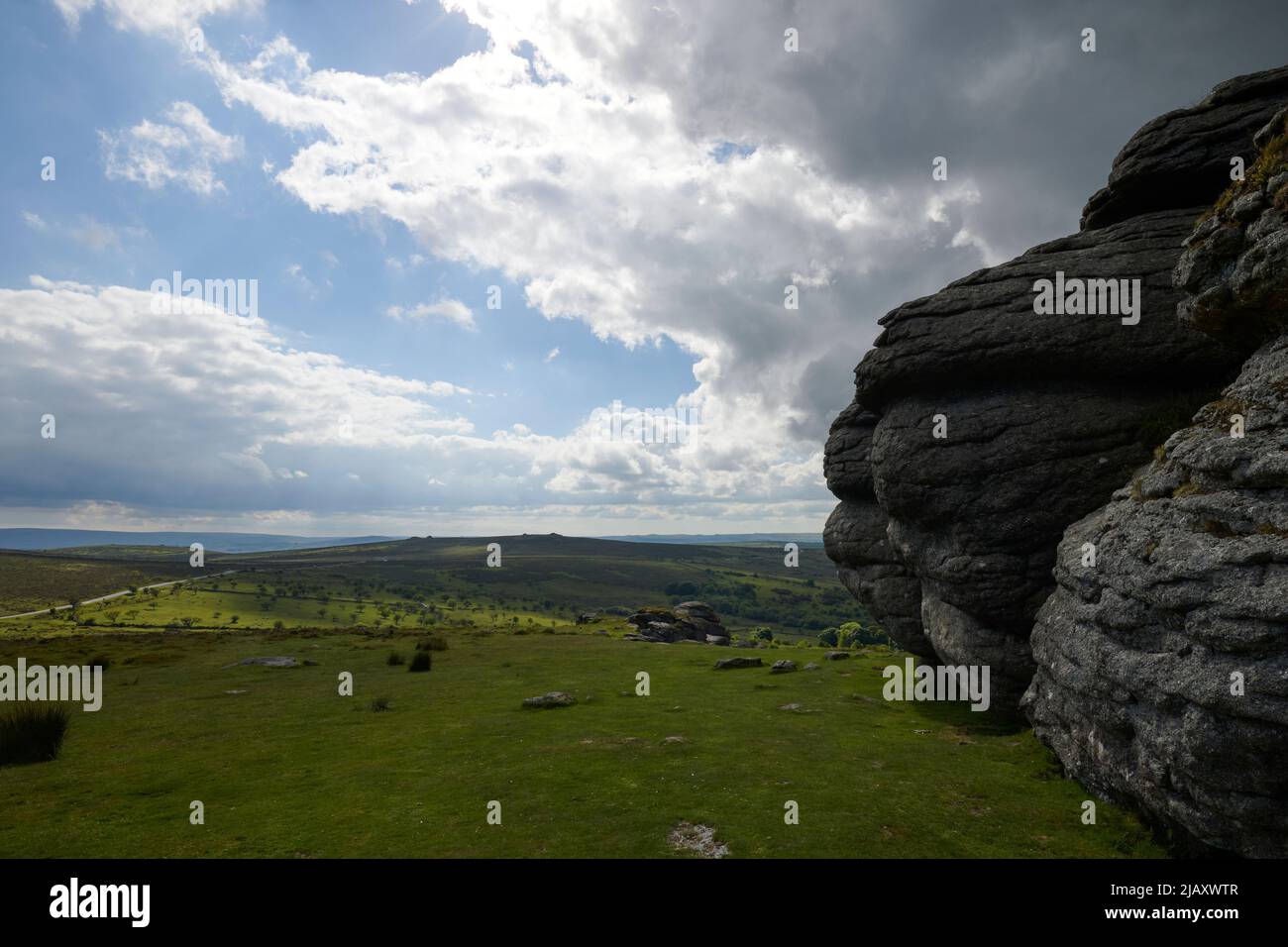 UK Wetter: Rodungen durch den Dartmoor National Park, Devon Stockfoto