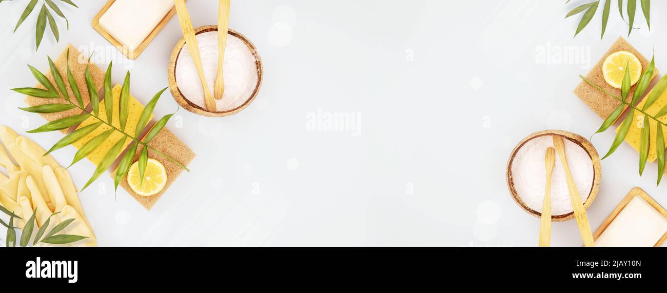 Umweltfreundliches Banner für die Hausreinigung mit Naturprodukten Stockfoto