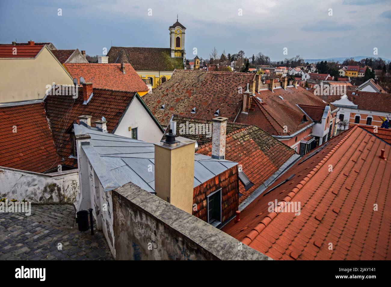 Straßen von Szentendre, einer Stadt am Fluss in der Provinz Pest, Ungarn, Stockfoto