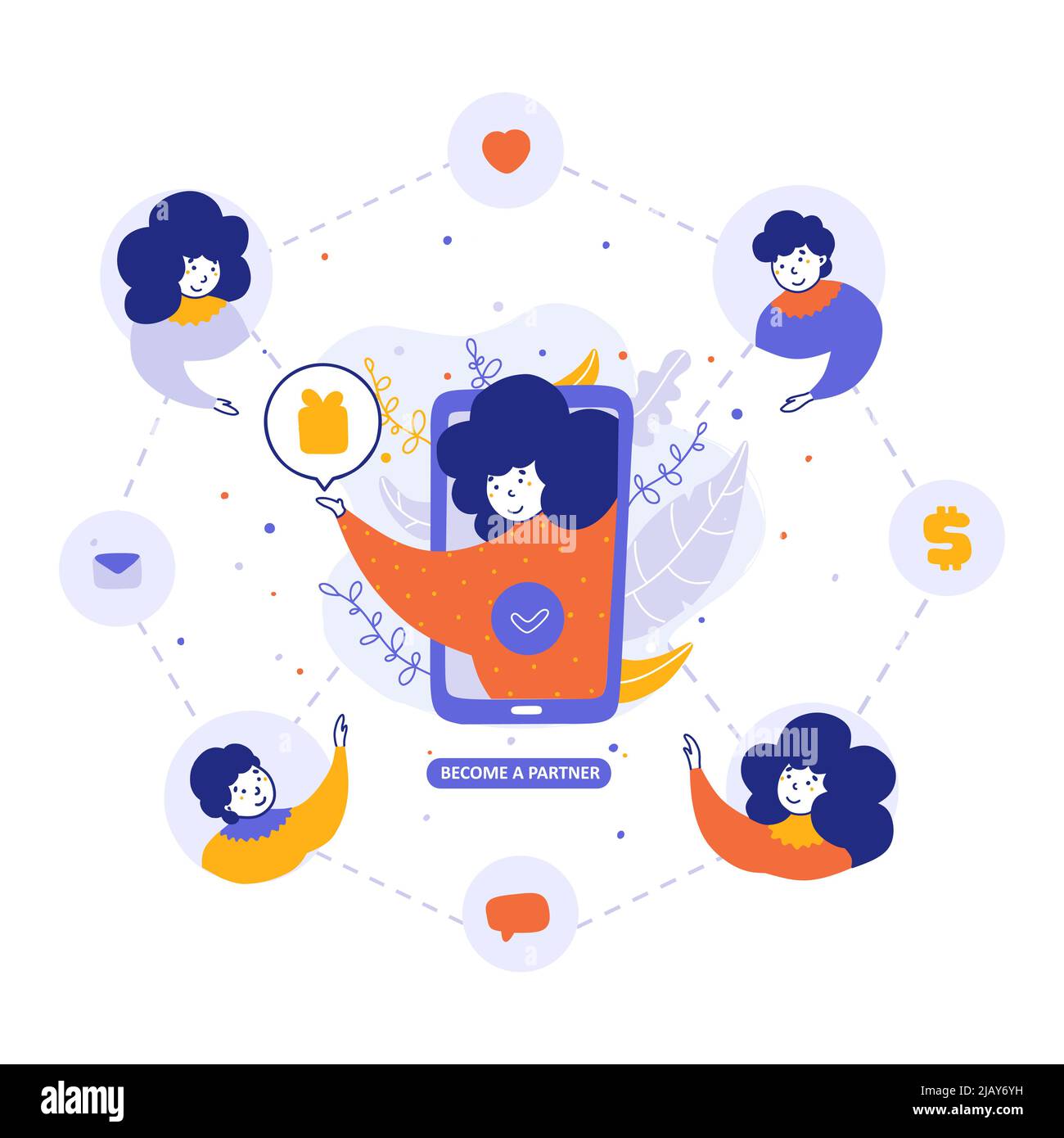 Empfehlungsprogramm, Geschäftspartner Attraction Flat Vector Illustration Stock Vektor