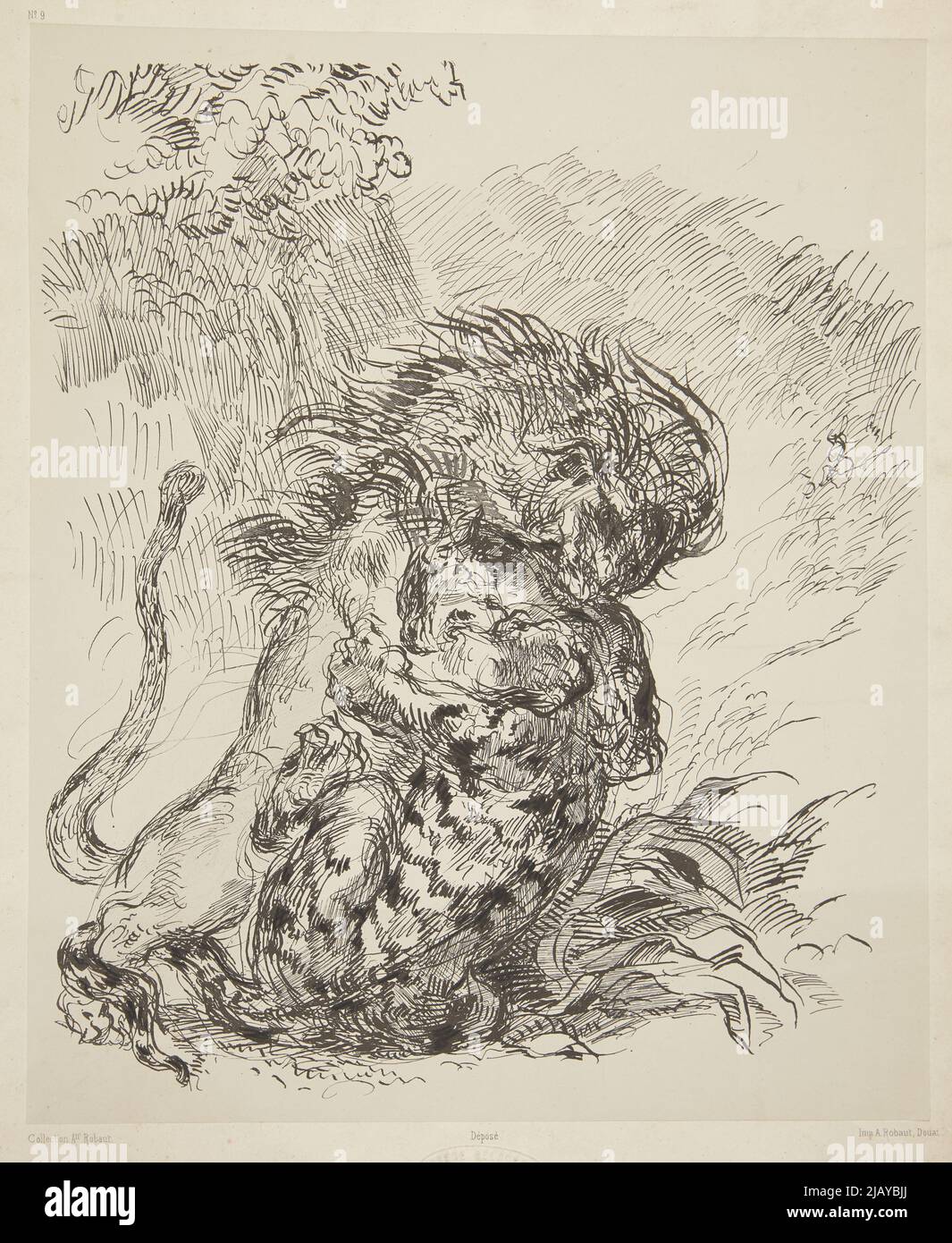 Lew kämpft gegen den Tiger (Alfred Robaut (1830 1909) nach Eugene Delacroix) Robaut, Alfred (1830 1909), Robaut, A., Delacroix, Eugène (1798 1863) Stockfoto