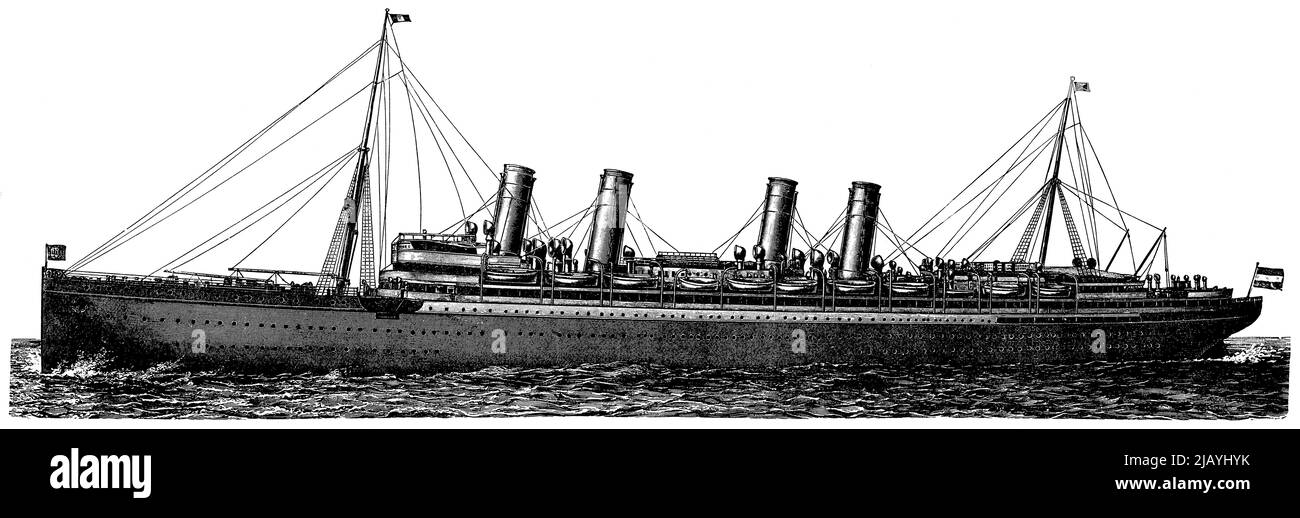 Beifahrerdampfer mit zwei Schrauben und hoher Geschwindigkeit (1866). Veröffentlichung des Buches 'Meyers Konversations-Lexikon', Band 2, Leipzig, Deutschland, 1910 Stockfoto