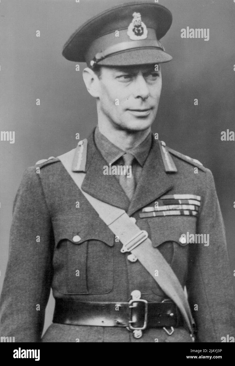 Das jüngste Porträt seiner Majestät König Georg VI. In Militäruniform, aufgenommen im Oktober 20. 29. November 1939. Stockfoto