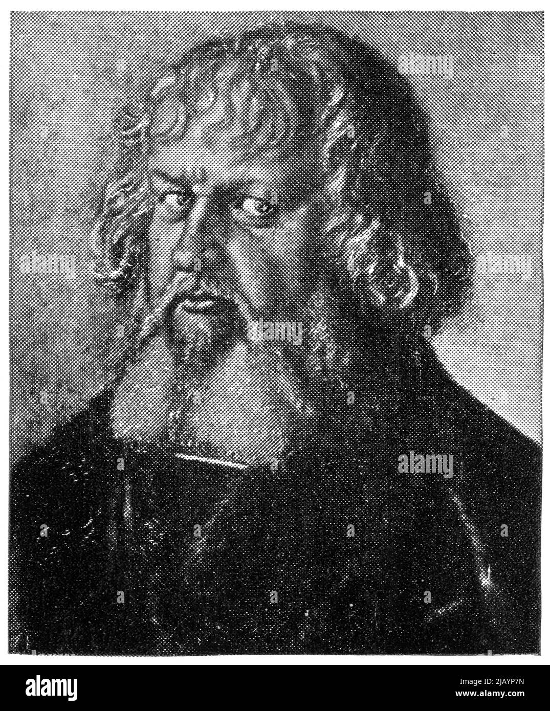 Porträt des Hieronymus Holzschuher von Albrecht Dürer. Veröffentlichung des Buches 'Meyers Konversations-Lexikon', Band 2, Leipzig, Deutschland, 1910 Stockfoto