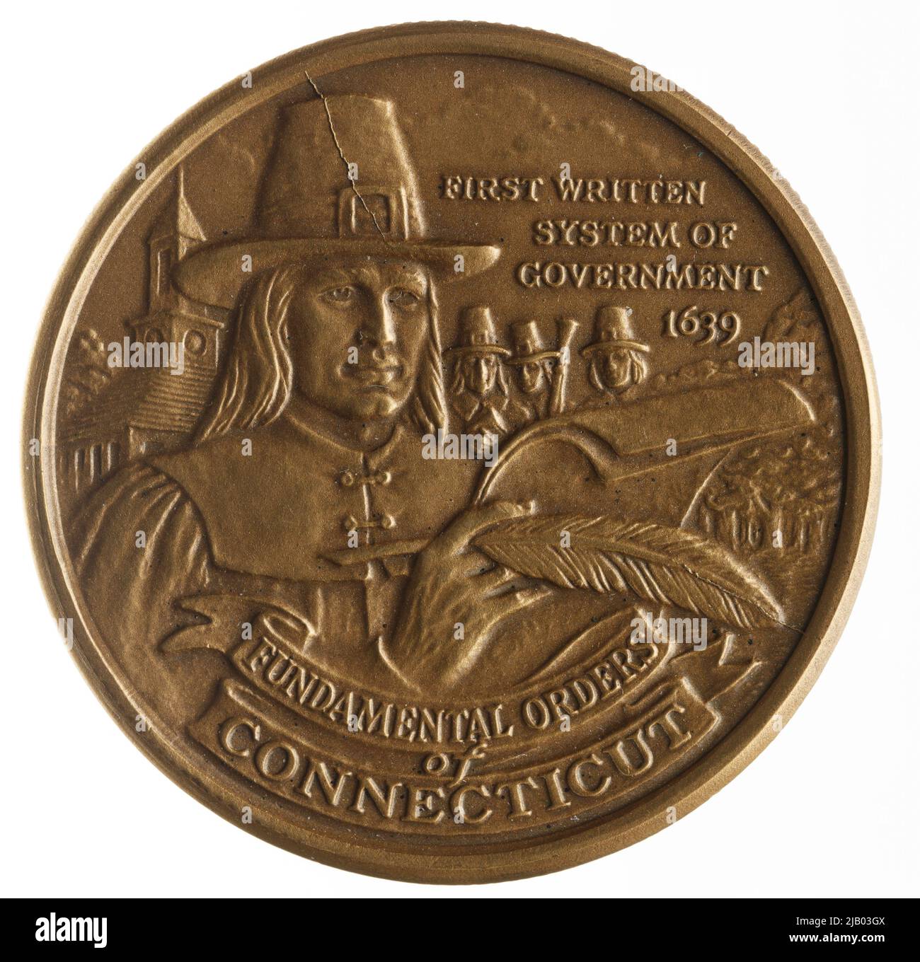 Connecticut Medaille zum 200.. Jahrestag der Unabhängigkeitserklärung der Vereinigten Staaten: Fundamental Orders of Connecticut 1639 Medallic Art Company, Danbury, Connecticut Stockfoto