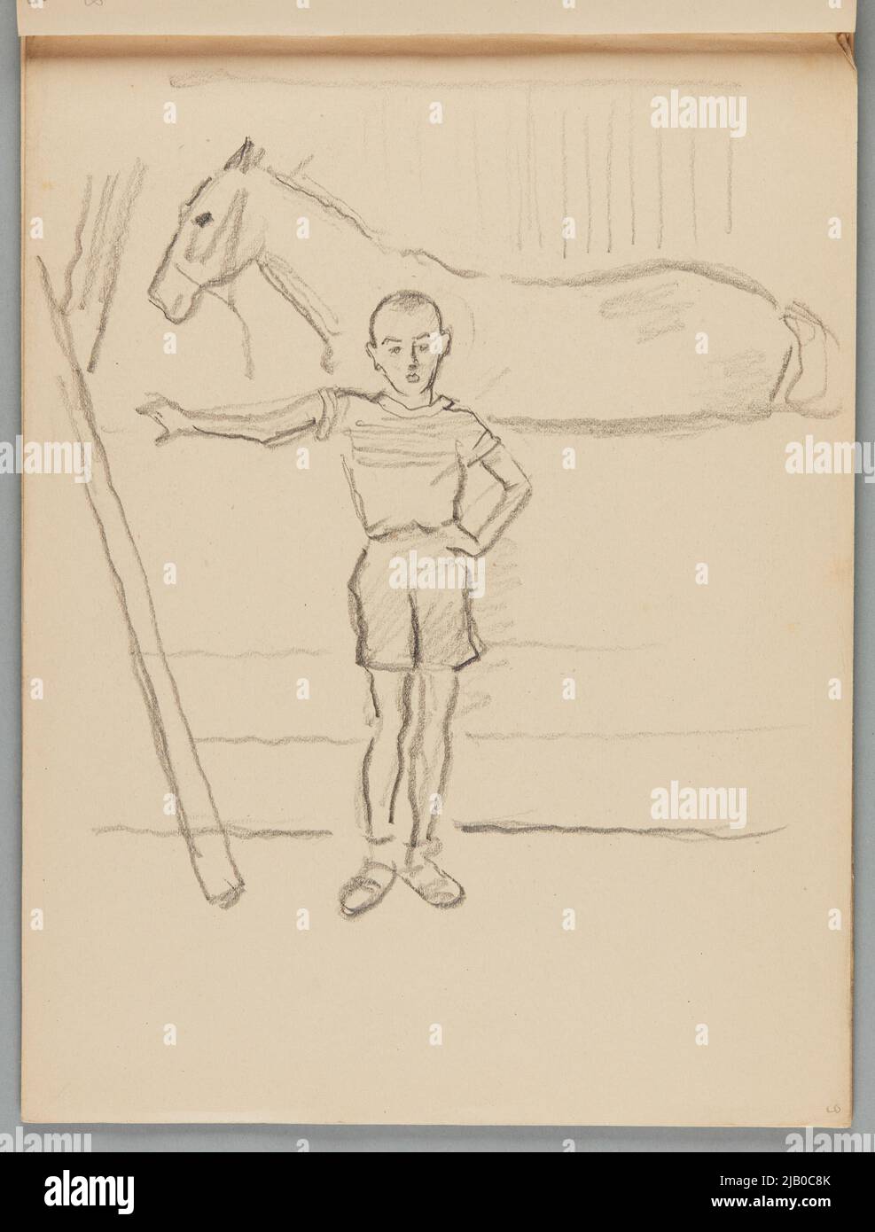 Karte 9 Recto: Junge im Stall; Verso: Skizze eines lügenden Charakters. Ivanec ', Ivan (1893 1946) Stockfoto