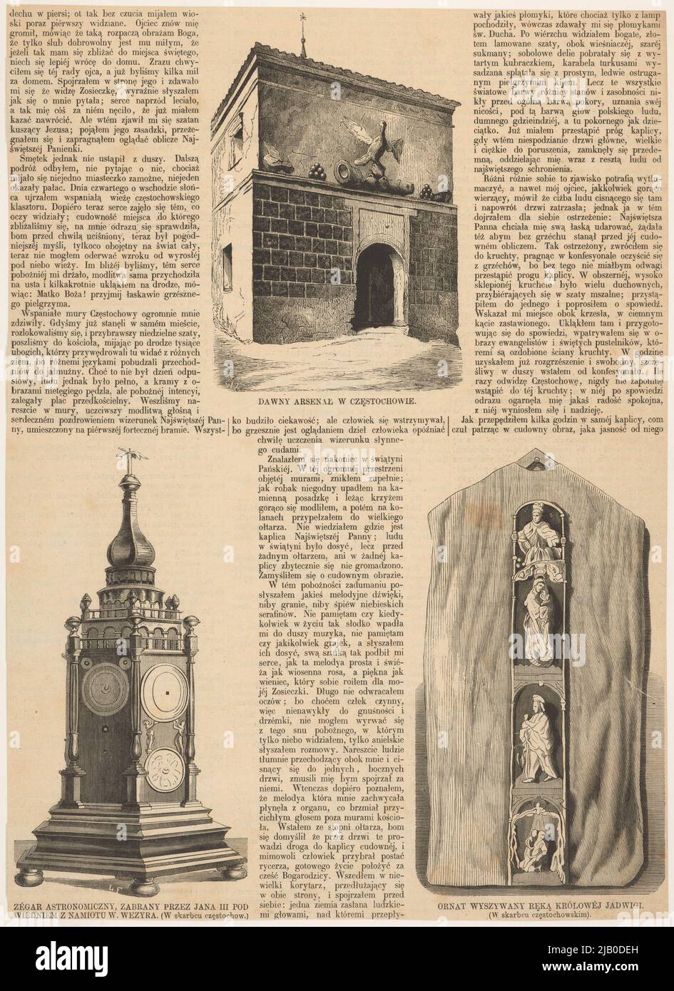 Częstochowa ein ehemaliges Arsenal in Częstochowa. Astronomische Uhr und Chasuble bestickt mit der Hand von Königin Jadwiga aus dem Schatzamt von Częstochowa W.Z., L.F., Szenner, W Adys AW (1836 1915), wöchentlich illustriert Stockfoto