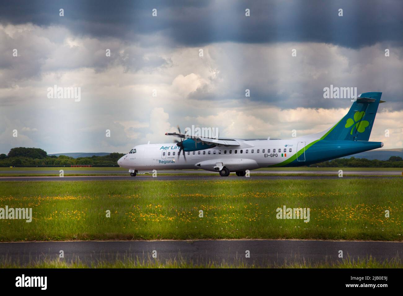 Aer Lingus bei Ankunft am Flughafen Manchester Stockfoto