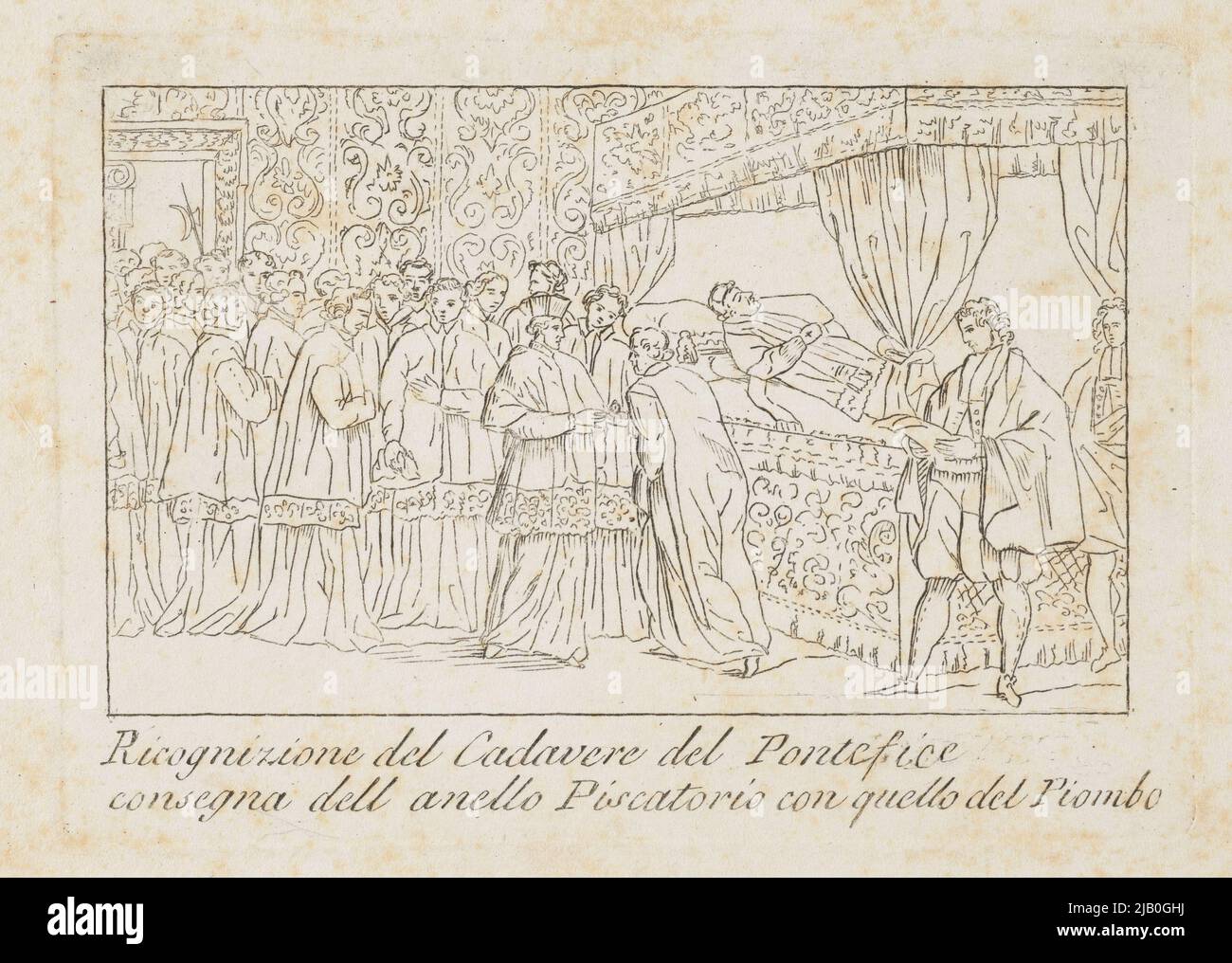 Rom Aufklärung des Leichnams des Papstes, der den piskatorischen Ring mit dem unbekannten Blei einstimmte Stockfoto