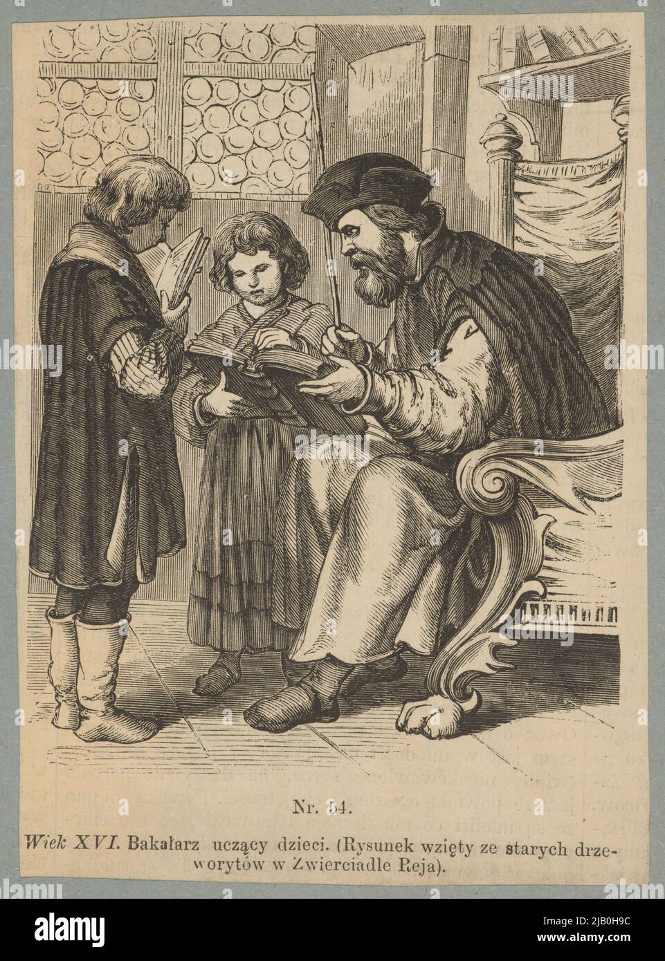 Das 16.. Jahrhundert. Ein Bachelor, der Kinder unterrichtet. (Zeichnung aus alten Holzschnitten im Spiegel Reja), aus: Tygodnik Ilustowany, 28.02.1863, Nr. 179 Unbekannt, Kossak, Juliusz (1824 1899) Stockfoto