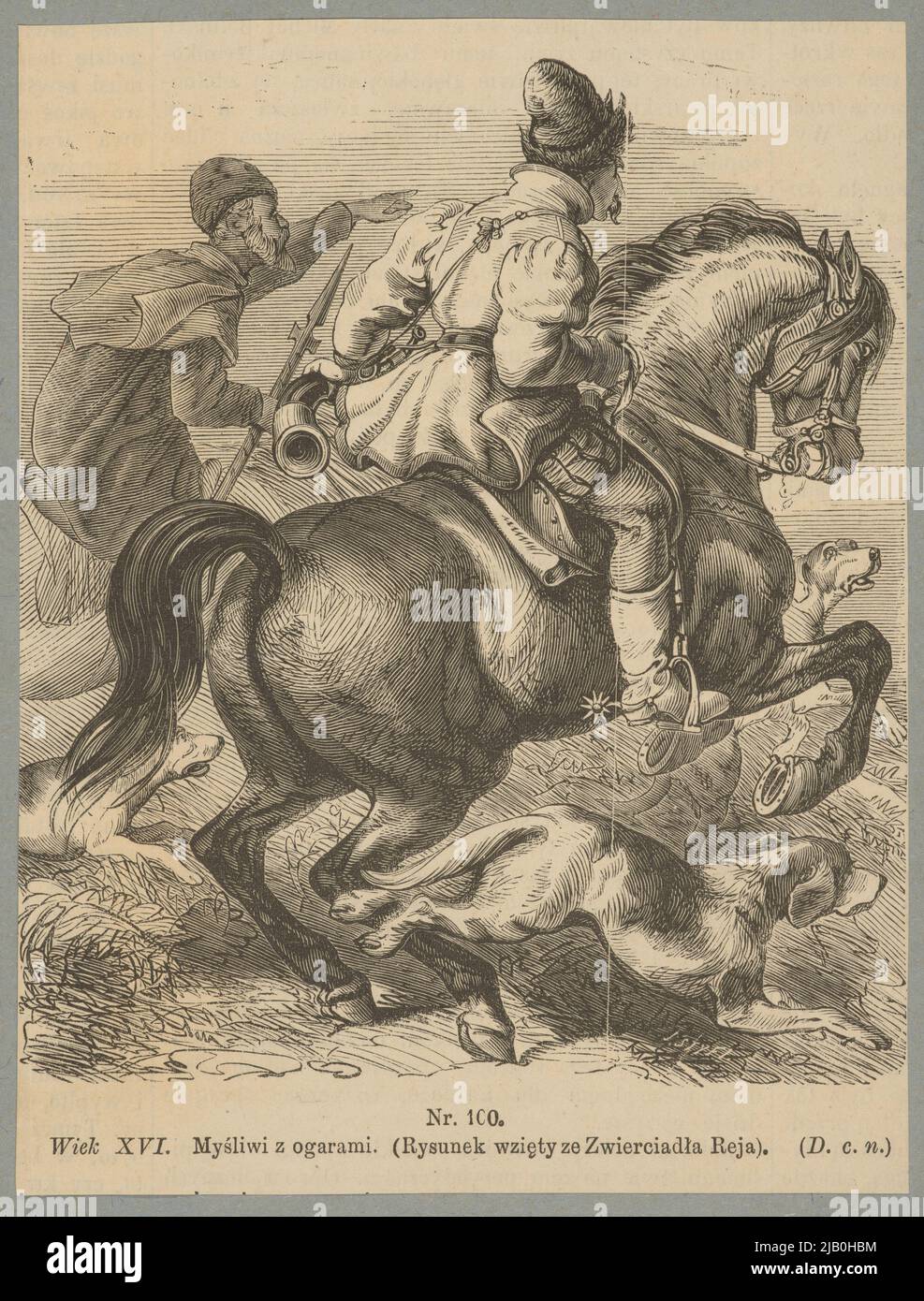 Das 16.. Jahrhundert. Jäger mit Jagdhunden. (Zeichnung aus dem Spiegel Reja), aus: Tygodnik Ilustowany, 16.01.1864, Nr. 225 Unbekannt, Kossak, Juliusz (1824 1899) Stockfoto