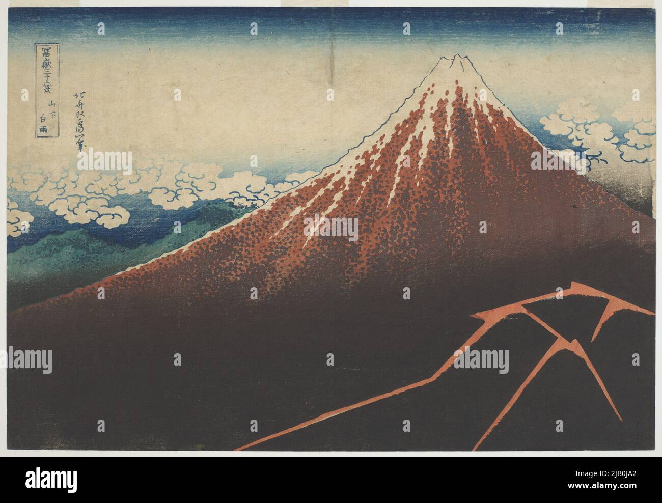 Sturm am Berghang //Sanka haku U, aus der Serie: 36 Ansichten des Fuji-Berges /Fugaku sanju rokkei Katsushika, hokusai (1760 1849) Stockfoto