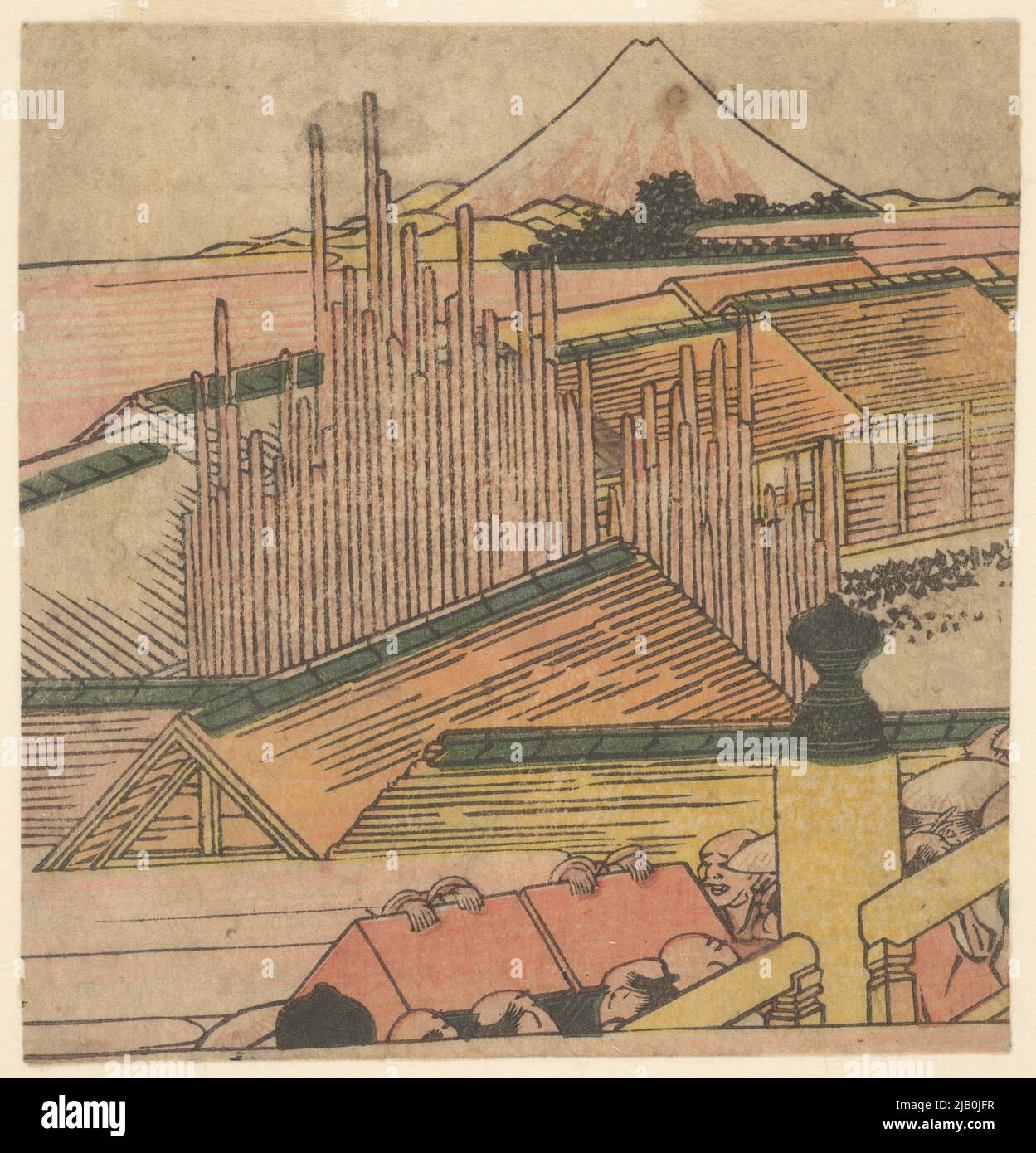 Teil der Straße mit Trägern an der Nihonbashi-Brücke in Edo Katsushika, hokusai (1760 1849) Stockfoto