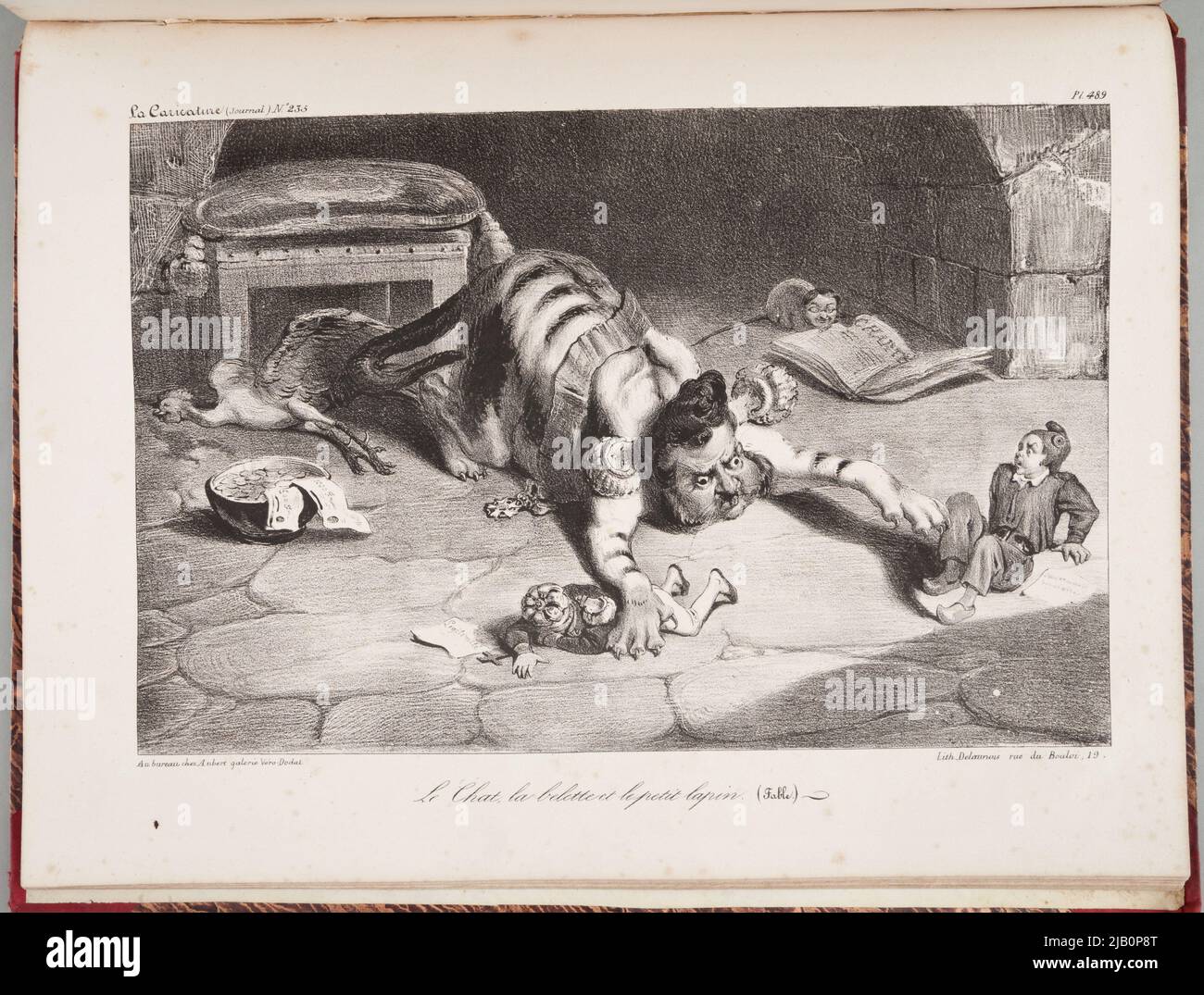 Die Katze, das Wiesel und das kleine Kaninchen (Fabel), die Karikatur, Nr. 235, pl. 489 Unbekannt, Lithographie Leununois, Imprisame Auberty (Parieren) Stockfoto