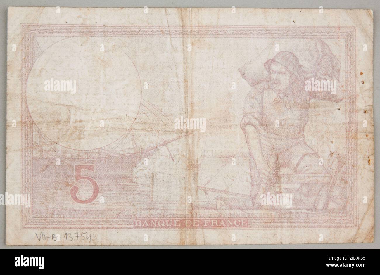 Banknote auf 5 Franken, Banque de France, Frankreich, 21.09.1939 Banque de France, Paris Stockfoto