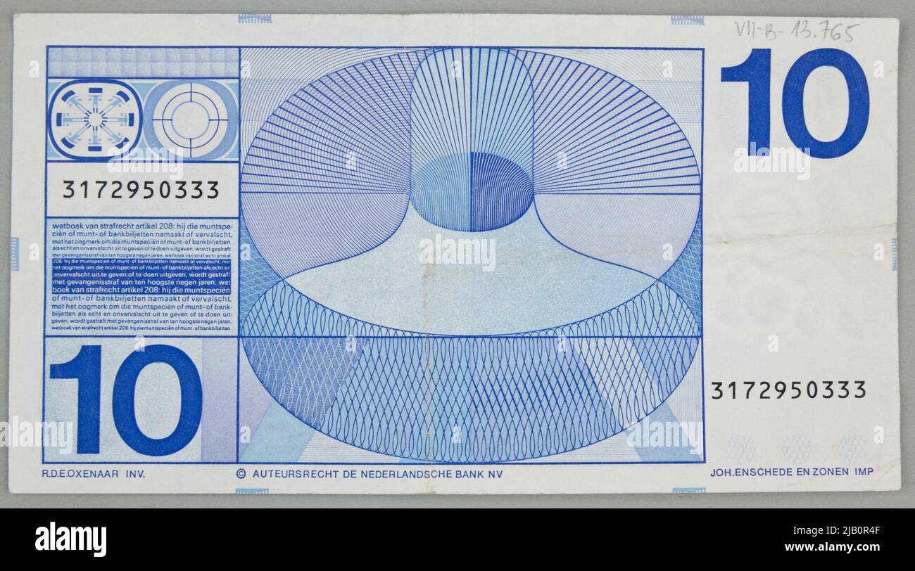 Banknote für 10 Gulden, Niederlande, 25.04.1968 Stockfoto