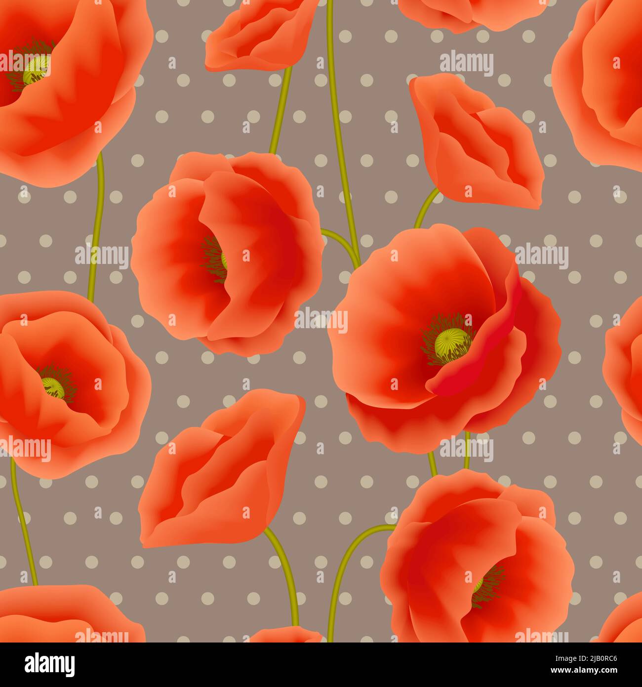 Romantische Mohn Blüten mit Punkte Flecken Hintergrund Wallpaper Vektor-illustration Stock Vektor