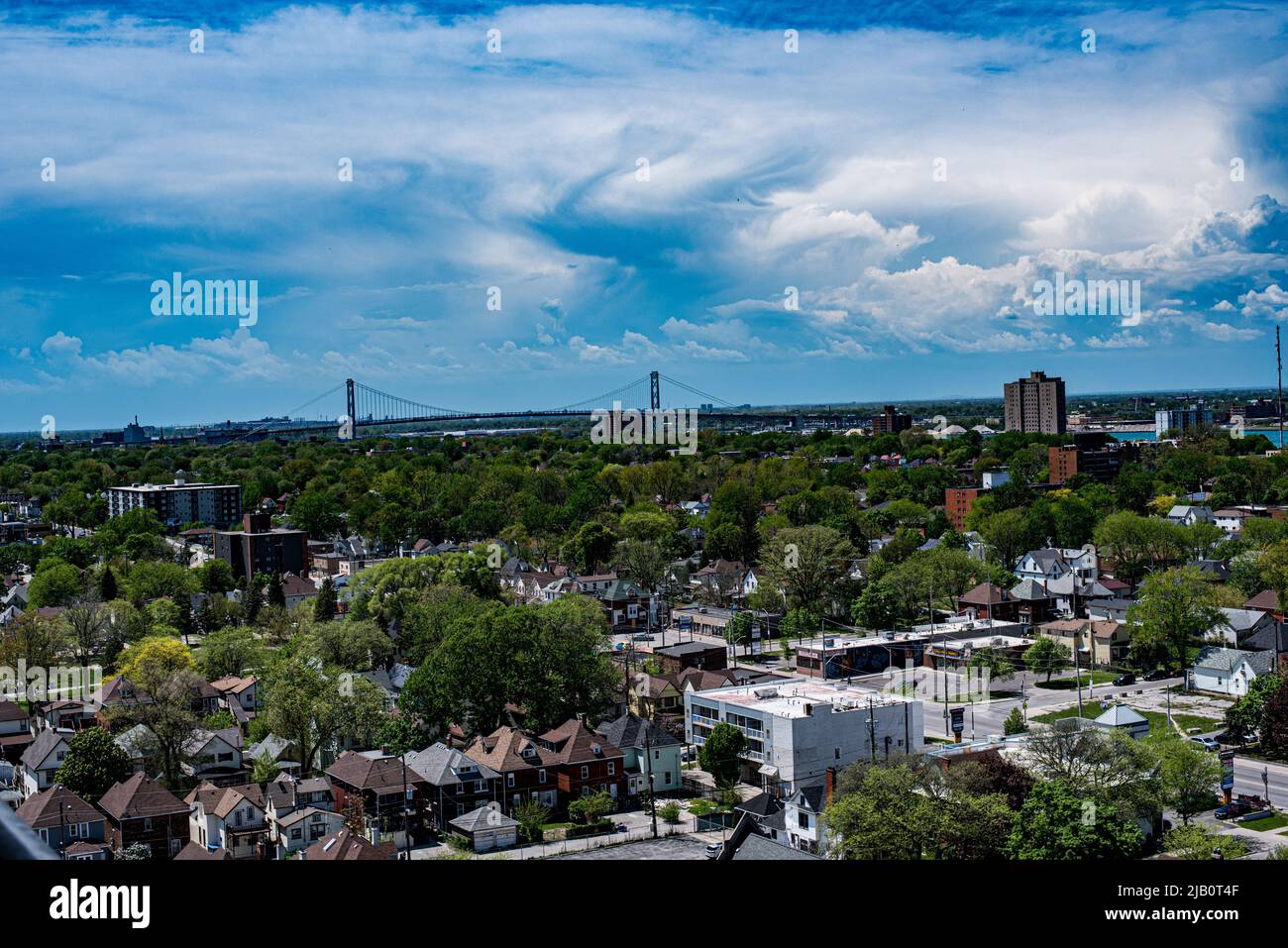 Panoramafild der Westseite von Windsor Ontario mit Blick auf Detroit Michigan Stockfoto