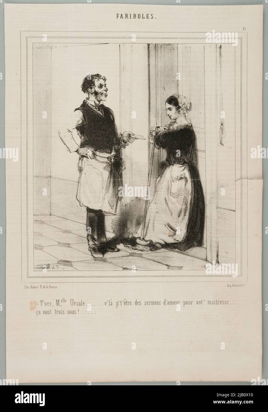 T 'Nose, m she ursule vot' Meister, es ist drei Sous wert! , Bedografia z serii fariboles w: The charivari Beaumont, Charles E Douard of (1821 1888), Aubert, Place de la Bourse Stockfoto