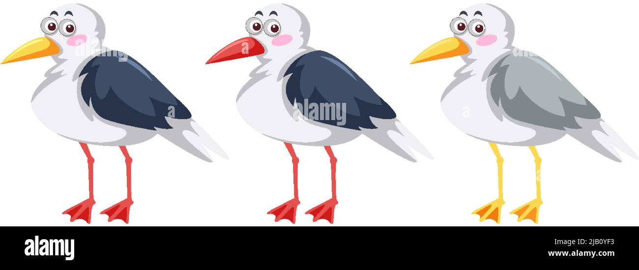 Drei Möwenvögel in Cartoon-Stil Illustration Stock Vektor